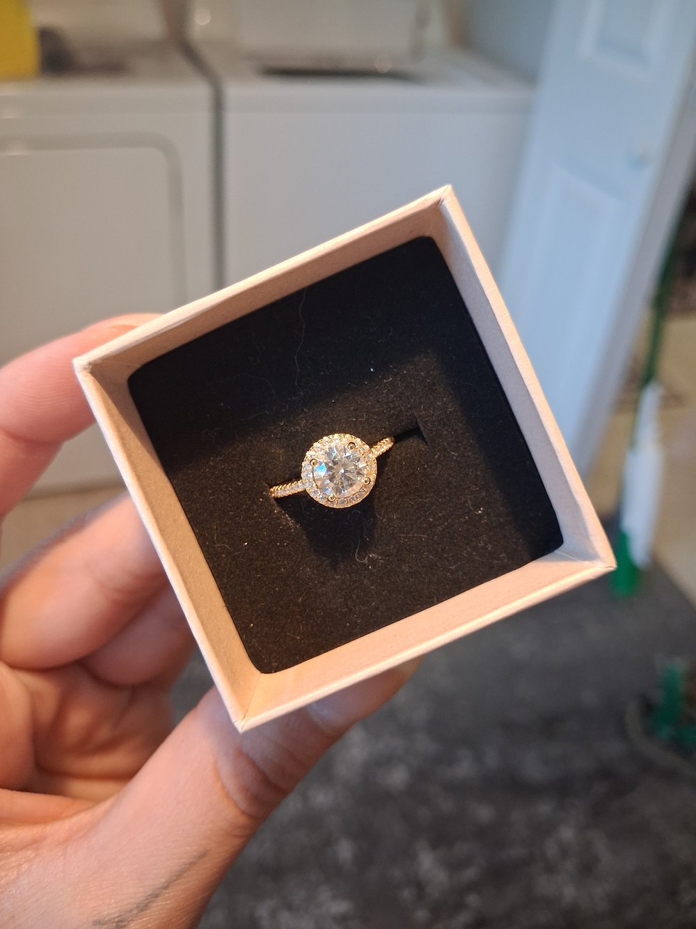 Gold Halo Ring with Clear Center Stone
